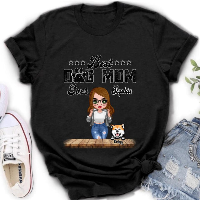Personalized Dog Mom Front Shirt/Pullover Hoodie - Gifts For Dog Lover With Up to 4 Dogs - Best Dog Mom Ever