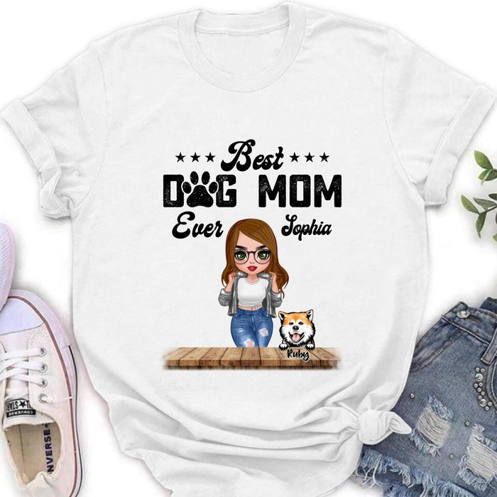 Personalized Dog Mom Front Shirt/Pullover Hoodie - Gifts For Dog Lover With Up to 4 Dogs - Best Dog Mom Ever