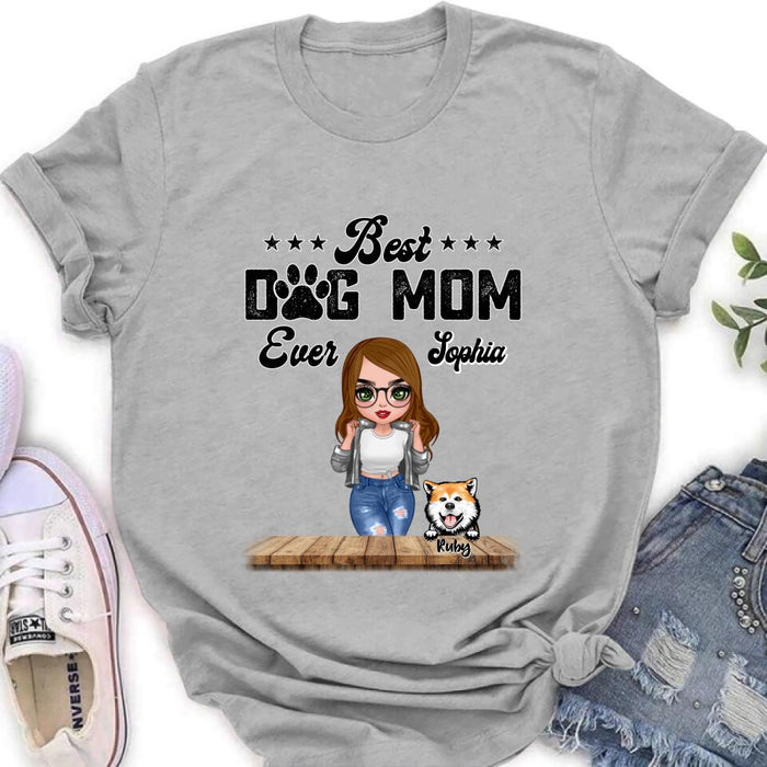 Personalized Dog Mom Front Shirt/Pullover Hoodie - Gifts For Dog Lover With Up to 4 Dogs - Best Dog Mom Ever