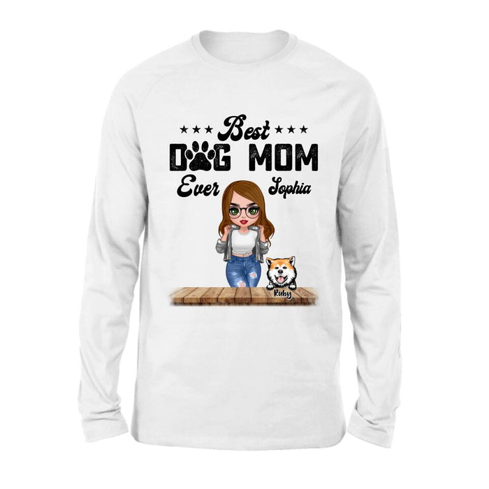 Personalized Dog Mom Front Shirt/Pullover Hoodie - Gifts For Dog Lover With Up to 4 Dogs - Best Dog Mom Ever