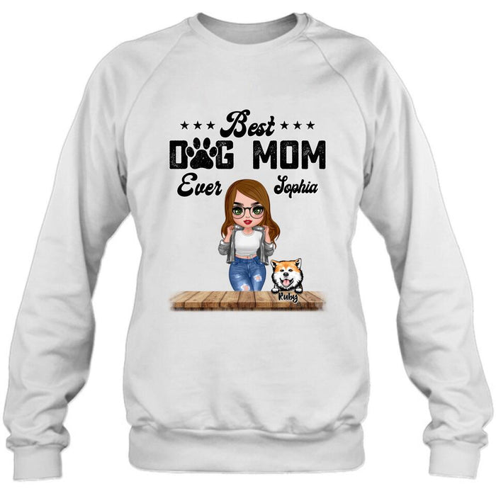 Personalized Dog Mom Front Shirt/Pullover Hoodie - Gifts For Dog Lover With Up to 4 Dogs - Best Dog Mom Ever
