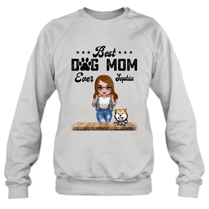 Personalized Dog Mom Front Shirt/Pullover Hoodie - Gifts For Dog Lover With Up to 4 Dogs - Best Dog Mom Ever