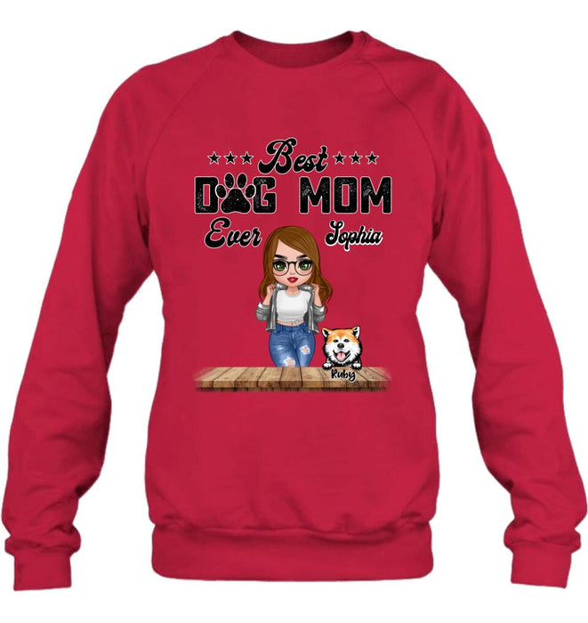 Personalized Dog Mom Front Shirt/Pullover Hoodie - Gifts For Dog Lover With Up to 4 Dogs - Best Dog Mom Ever