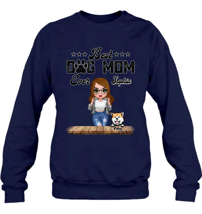 Personalized Dog Mom Front Shirt/Pullover Hoodie - Gifts For Dog Lover With Up to 4 Dogs - Best Dog Mom Ever