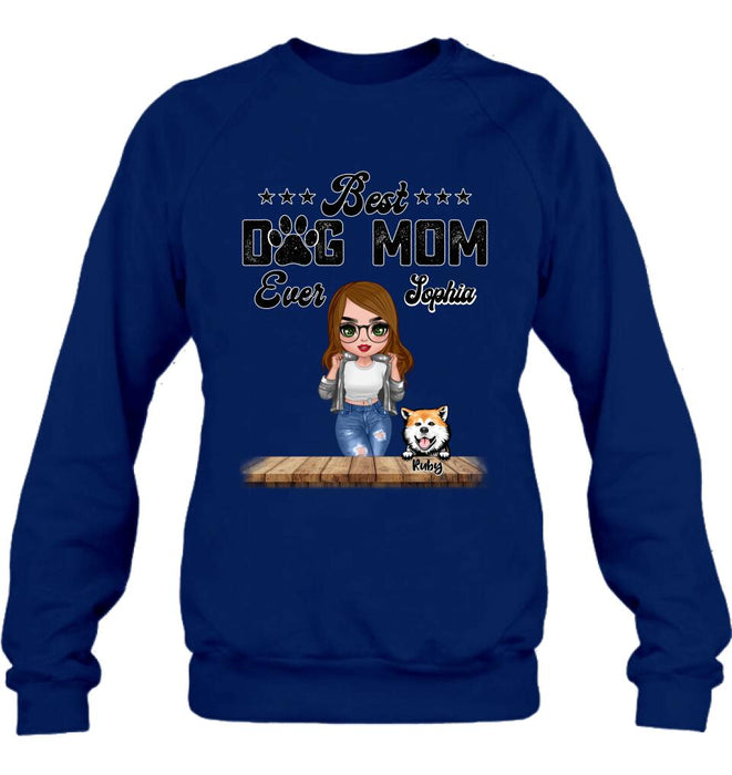 Personalized Dog Mom Front Shirt/Pullover Hoodie - Gifts For Dog Lover With Up to 4 Dogs - Best Dog Mom Ever