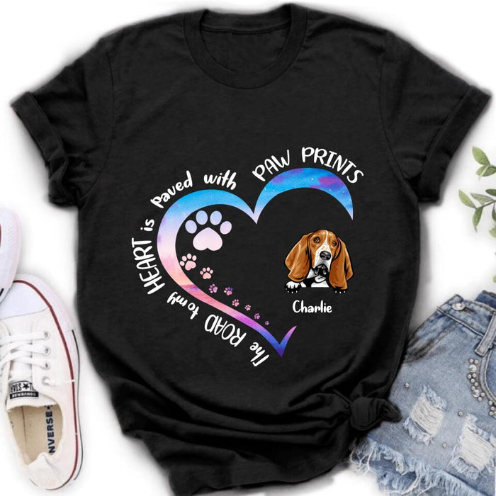 Personalized Dog Shirt/Pullover Hoodie - Up to 3 Dogs - Gift Idea For Dog Lover - The Road To My Heart Is Paved With Paw Prints