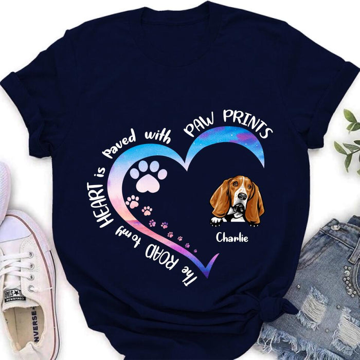 Personalized Dog Shirt/Pullover Hoodie - Up to 3 Dogs - Gift Idea For Dog Lover - The Road To My Heart Is Paved With Paw Prints