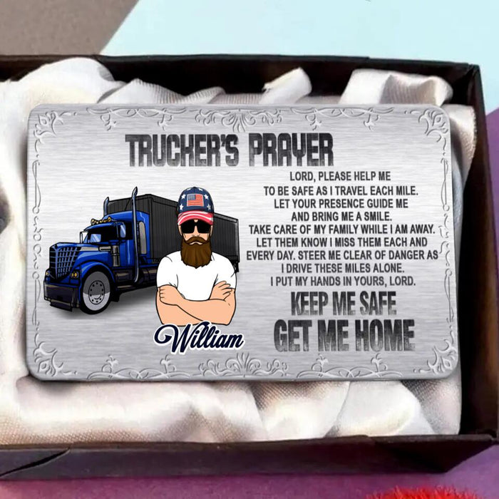 Personalized Trucker's Prayer Aluminum Wallet Card - Gift Idea For Father's Day/Truckers - Lord Please Help Me To Be Safe As I Travel Each Mile