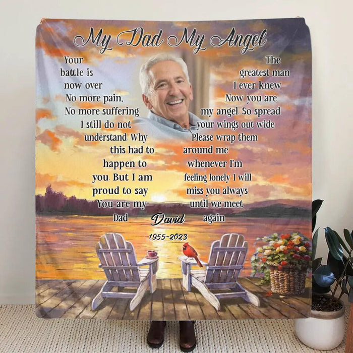 Personalized Memorial Photo Fleece Throw Blanket/Quilt - Father's Day Gift Idea For Husband - My Angel