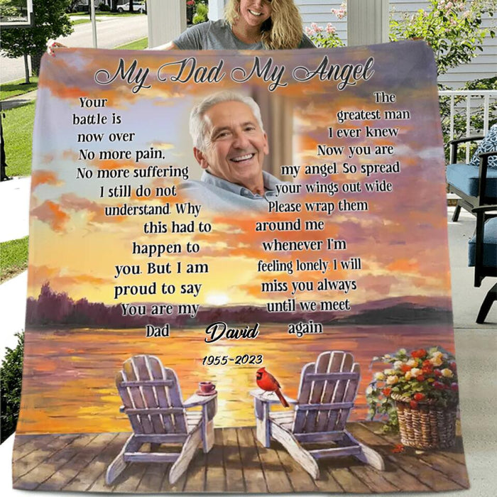 Personalized Memorial Photo Fleece Throw Blanket/Quilt - Father's Day Gift Idea For Husband - My Angel