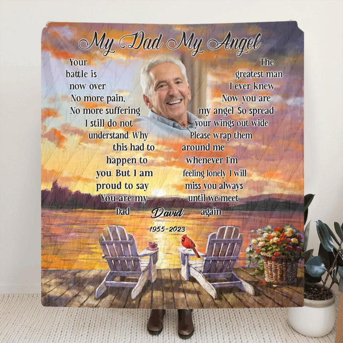 Personalized Memorial Photo Fleece Throw Blanket/Quilt - Father's Day Gift Idea For Husband - My Angel