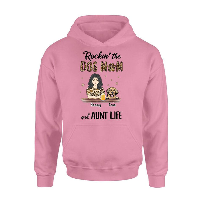 Personalized Dog Mom T-shirt/Long Sleeve/Sweatshirt/Hoodie - Up to 4 Dogs - Mother's Day Gift Idea For Dog Lover/Dog Mom - Rockin' The Dog Mom And Aunt Life