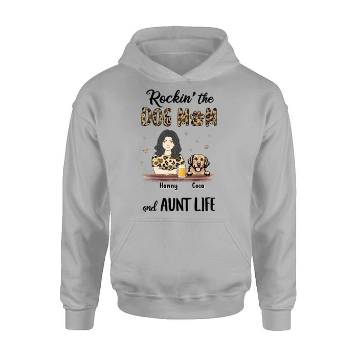 Personalized Dog Mom T-shirt/Long Sleeve/Sweatshirt/Hoodie - Up to 4 Dogs - Mother's Day Gift Idea For Dog Lover/Dog Mom - Rockin' The Dog Mom And Aunt Life