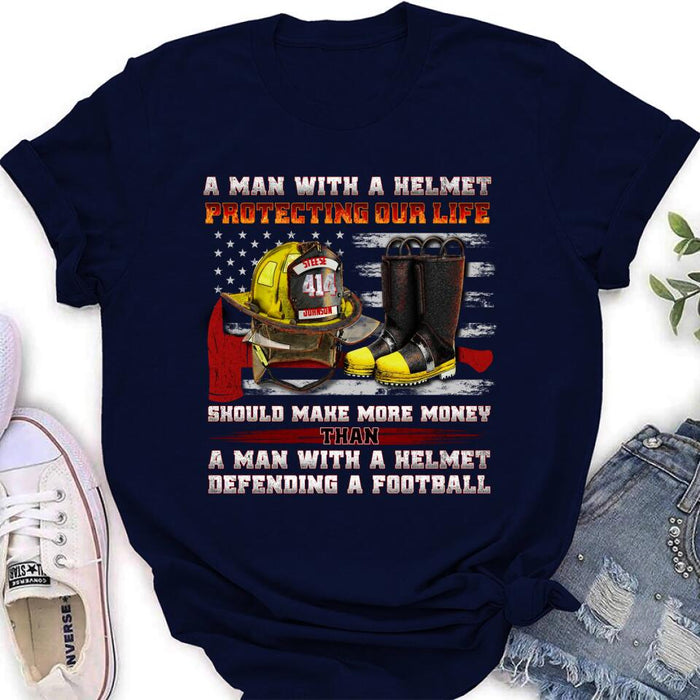 Personalized Firefighter Shirt/Hoodie - Gift Idea For Firefighter, Father's Day - A Man With A Helmet Protecting Our Life