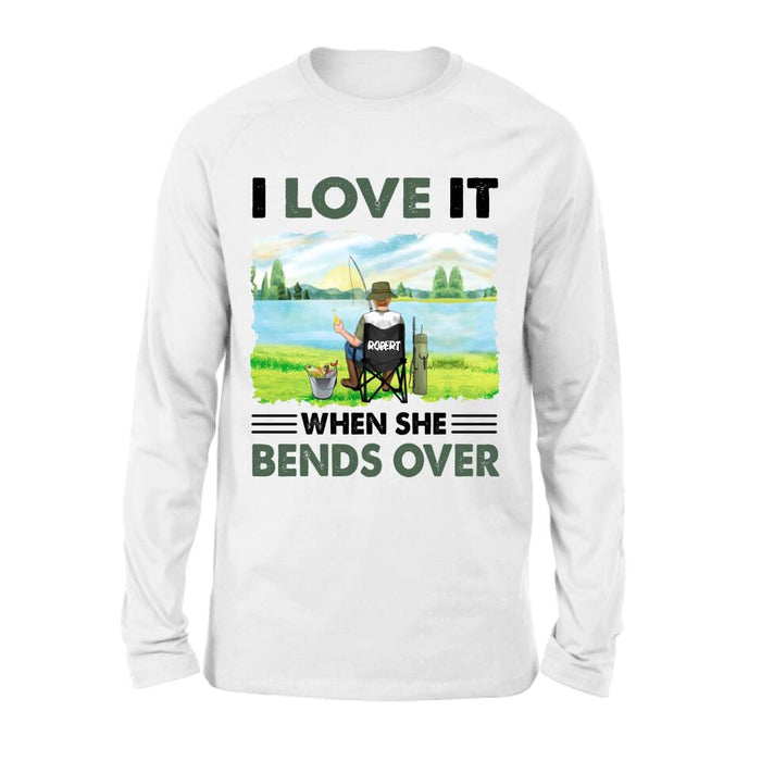 Personalized Fishing Shirt - Gift Idea For Couple/Fishing Lovers/Mother's Day/Father's Day - I Love It When She Bends Over
