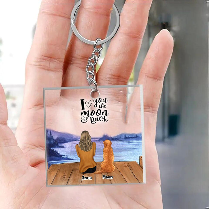 Personalized Dog Mom/Dog Dad Acrylic Keychain - Gifts For Dog Lover With Up to 4 Dogs - I Love You To The Moon & Back
