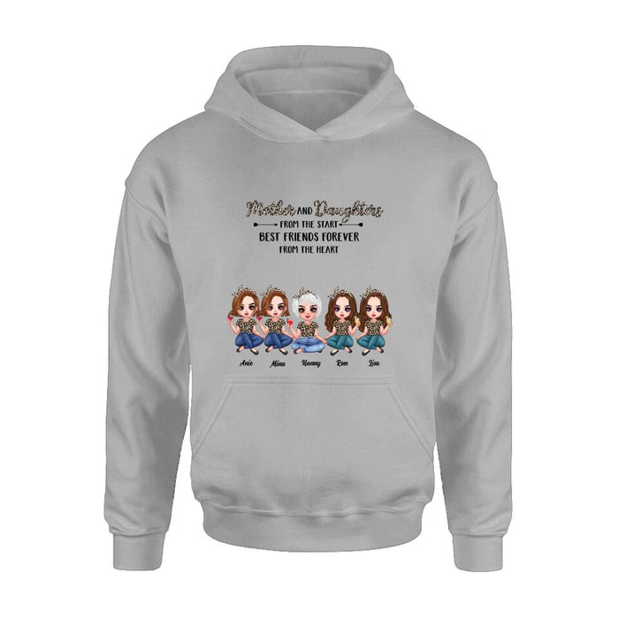 Personalized Mom Leopard Unisex T-shirt/Hoodie/Long Sleeve/Sweatshirt - Up to 4 Daughters - Gift Idea for Mother's Day - Mother And Daughter From The Start Best Friends Forever From The Heart