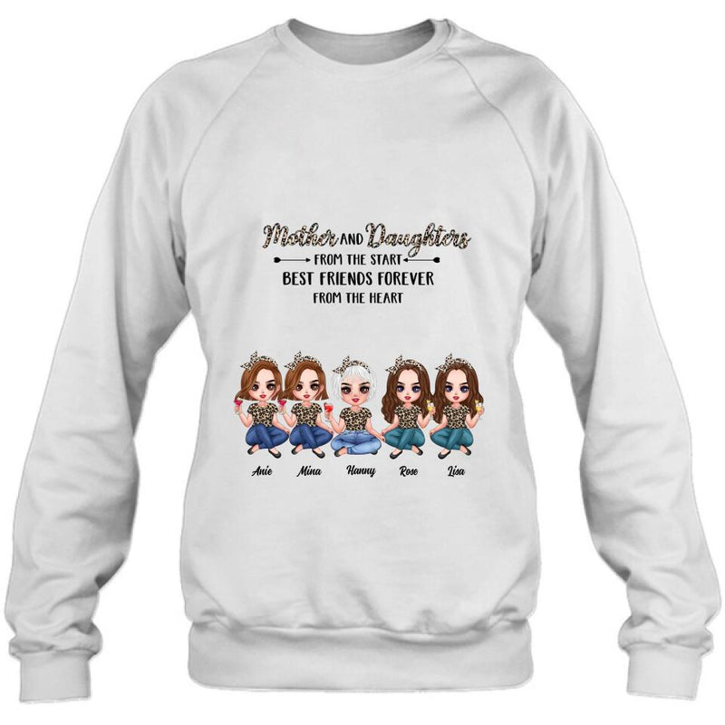 Personalized Mom Leopard Unisex T-shirt/Hoodie/Long Sleeve/Sweatshirt - Up to 4 Daughters - Gift Idea for Mother's Day - Mother And Daughter From The Start Best Friends Forever From The Heart