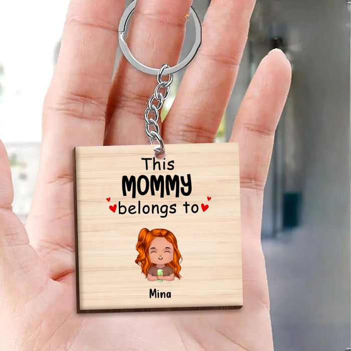 Personalized This Mommy Belongs To Wooden Keychain - Up to 7 Children - Gift Idea For Grandma/Grandpa/Dad/Mom/Mother's Day/Father's Day