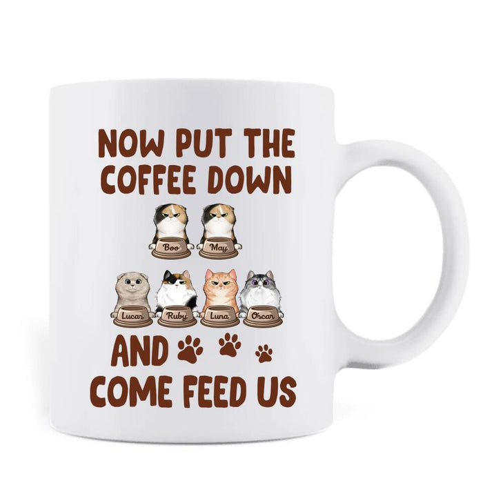 Personalized Cats Coffee Mug - Up to 6 Cats - Mother's Day Gift Idea For Cat Lovers - Good Morning Human Servant Your Tiny Furry Overlords