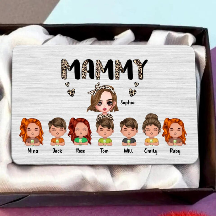 Personalized Mammy Aluminum Wallet Card - Up to 7 Children - Mother's Day Gift Idea For Grandma/Mother