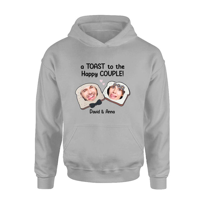 Personalized Couple T-shirt/Long Sleeve/Sweatshirt/Hoodie - Upload Photos - Gift Idea For Couple - A Toast To The Happy Couple!