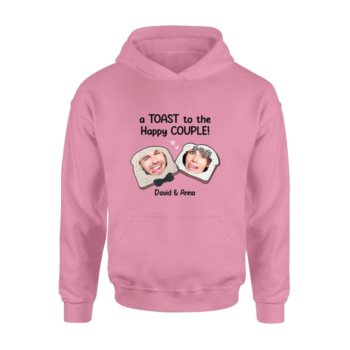 Personalized Couple T-shirt/Long Sleeve/Sweatshirt/Hoodie - Upload Photos - Gift Idea For Couple - A Toast To The Happy Couple!