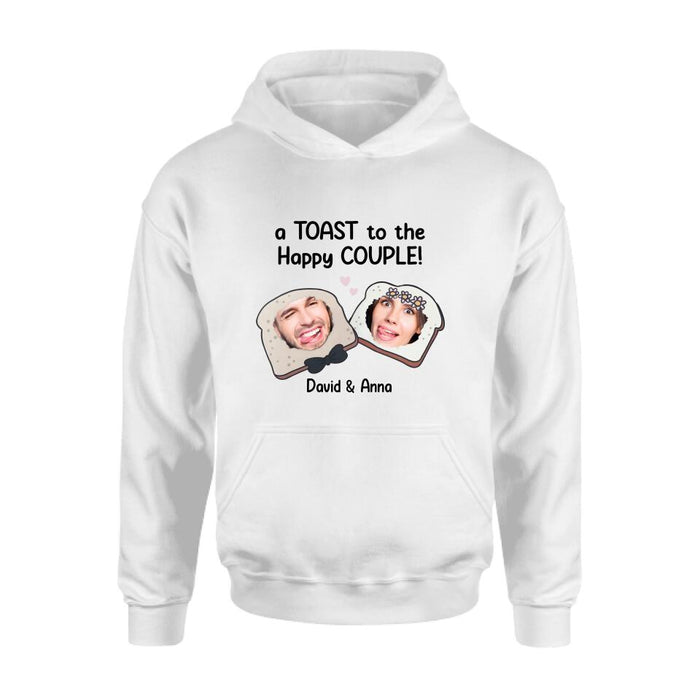 Personalized Couple T-shirt/Long Sleeve/Sweatshirt/Hoodie - Upload Photos - Gift Idea For Couple - A Toast To The Happy Couple!