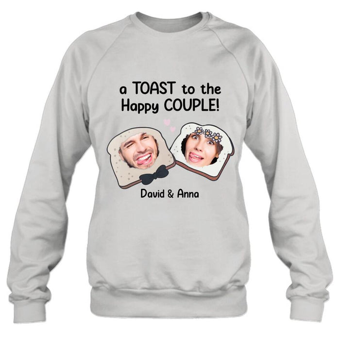 Personalized Couple T-shirt/Long Sleeve/Sweatshirt/Hoodie - Upload Photos - Gift Idea For Couple - A Toast To The Happy Couple!