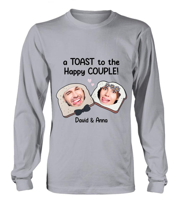 Personalized Couple T-shirt/Long Sleeve/Sweatshirt/Hoodie - Upload Photos - Gift Idea For Couple - A Toast To The Happy Couple!