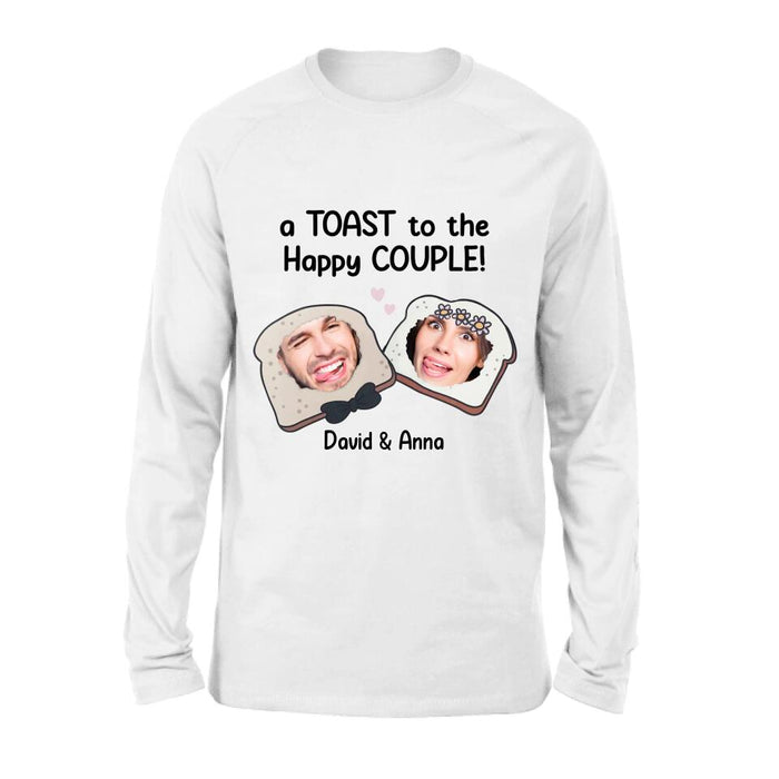 Personalized Couple T-shirt/Long Sleeve/Sweatshirt/Hoodie - Upload Photos - Gift Idea For Couple - A Toast To The Happy Couple!