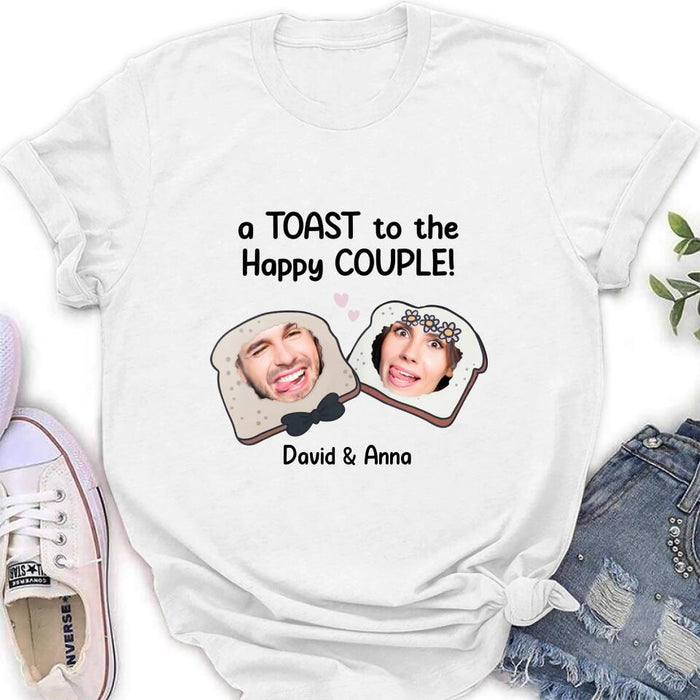 Personalized Couple T-shirt/Long Sleeve/Sweatshirt/Hoodie - Upload Photos - Gift Idea For Couple - A Toast To The Happy Couple!