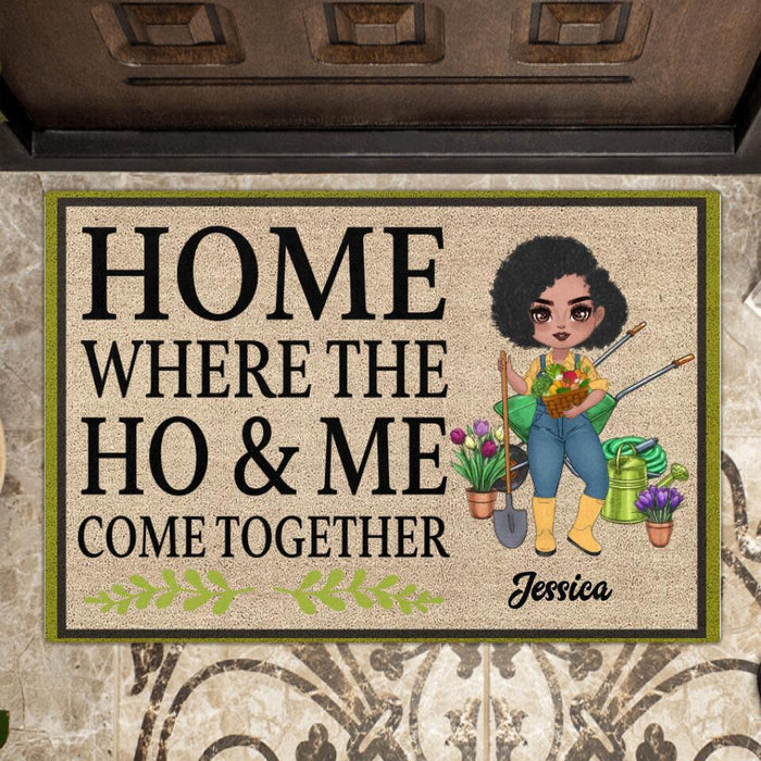 Personalized Girl Gardening Doormat - Gift Idea For Family/Gardening Lovers/Mother's Day - Home Where The Ho & Me Come Together