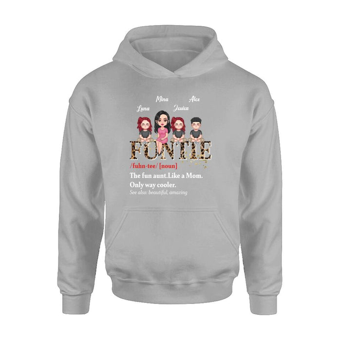 Personalized Auntie & Kids T-shirt/Long Sleeve/Sweatshirt/Hoodie - Gift Idea For Aunt/Mother's Day - Up to 3 Kids - The Fun Aunt Like A Mom Only Way Cooler