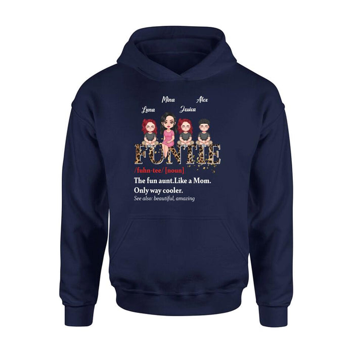 Personalized Auntie & Kids T-shirt/Long Sleeve/Sweatshirt/Hoodie - Gift Idea For Aunt/Mother's Day - Up to 3 Kids - The Fun Aunt Like A Mom Only Way Cooler