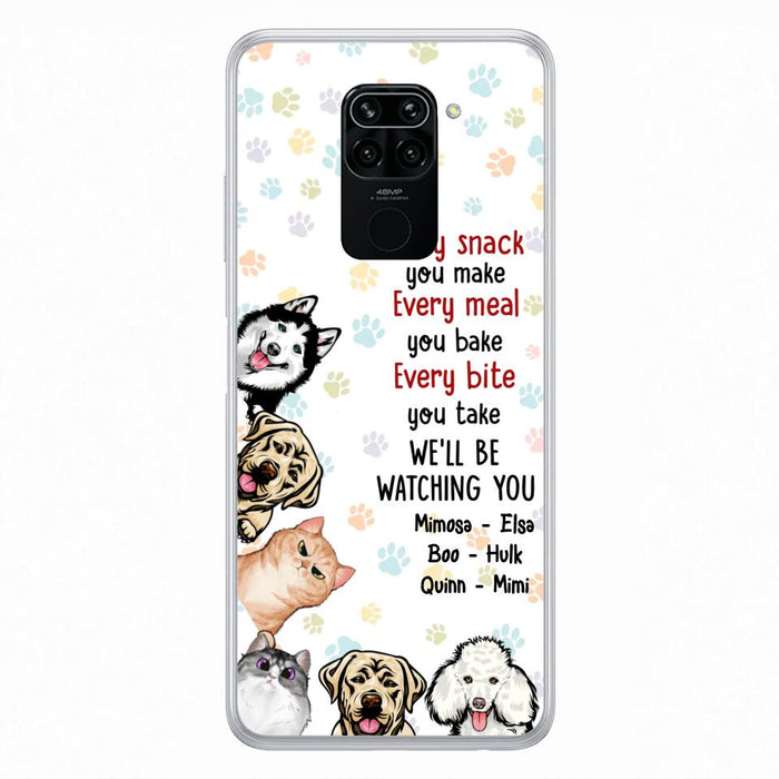 Personalized Pets Phone Case - Up to 6 Dogs/Cats - Mother's Day Gift for Dog/Cat Lovers - Every Snack You Make Every Meal You Bake Every Bite You Take We'll Be Watching You - Case for Xiaomi/Huawei/Oppo