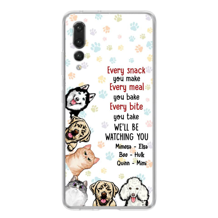Personalized Pets Phone Case - Up to 6 Dogs/Cats - Mother's Day Gift for Dog/Cat Lovers - Every Snack You Make Every Meal You Bake Every Bite You Take We'll Be Watching You - Case for Xiaomi/Huawei/Oppo