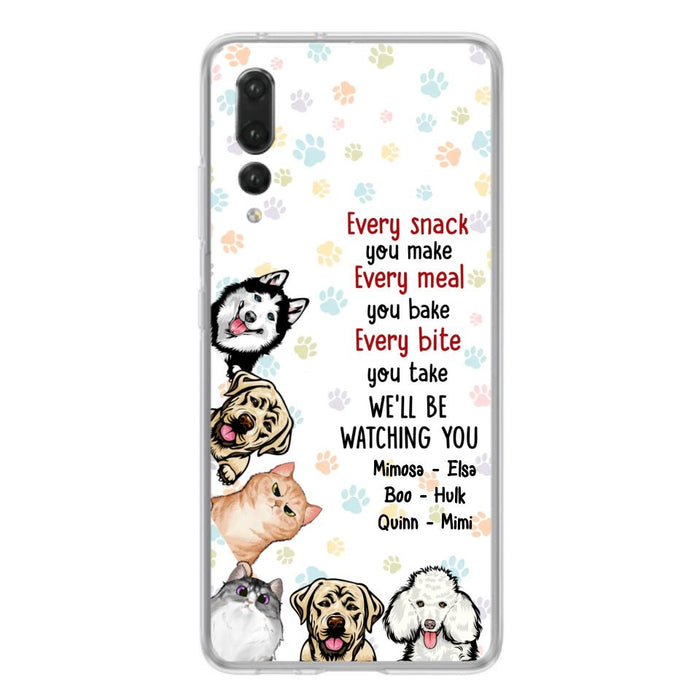 Personalized Pets Phone Case - Up to 6 Dogs/Cats - Mother's Day Gift for Dog/Cat Lovers - Every Snack You Make Every Meal You Bake Every Bite You Take We'll Be Watching You - Case for Xiaomi/Huawei/Oppo