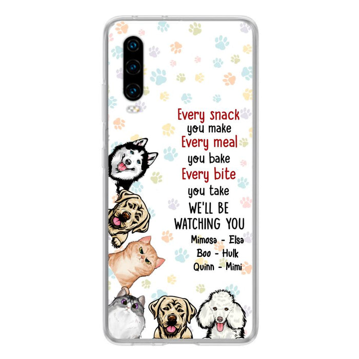 Personalized Pets Phone Case - Up to 6 Dogs/Cats - Mother's Day Gift for Dog/Cat Lovers - Every Snack You Make Every Meal You Bake Every Bite You Take We'll Be Watching You - Case for Xiaomi/Huawei/Oppo