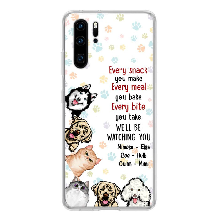 Personalized Pets Phone Case - Up to 6 Dogs/Cats - Mother's Day Gift for Dog/Cat Lovers - Every Snack You Make Every Meal You Bake Every Bite You Take We'll Be Watching You - Case for Xiaomi/Huawei/Oppo
