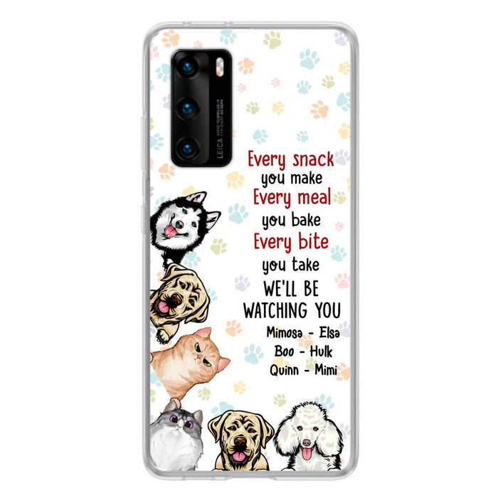 Personalized Pets Phone Case - Up to 6 Dogs/Cats - Mother's Day Gift for Dog/Cat Lovers - Every Snack You Make Every Meal You Bake Every Bite You Take We'll Be Watching You - Case for Xiaomi/Huawei/Oppo
