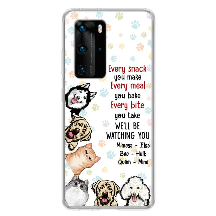 Personalized Pets Phone Case - Up to 6 Dogs/Cats - Mother's Day Gift for Dog/Cat Lovers - Every Snack You Make Every Meal You Bake Every Bite You Take We'll Be Watching You - Case for Xiaomi/Huawei/Oppo