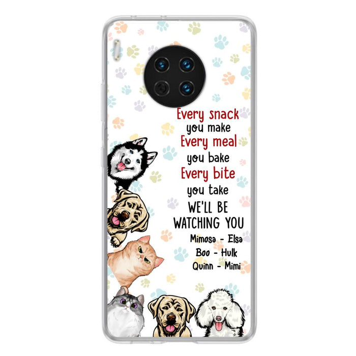 Personalized Pets Phone Case - Up to 6 Dogs/Cats - Mother's Day Gift for Dog/Cat Lovers - Every Snack You Make Every Meal You Bake Every Bite You Take We'll Be Watching You - Case for Xiaomi/Huawei/Oppo