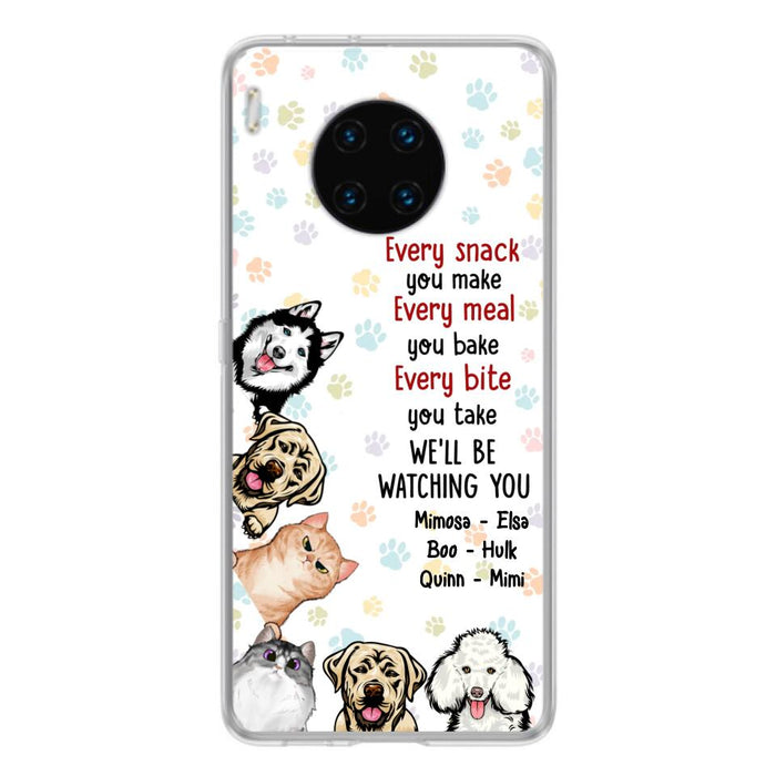 Personalized Pets Phone Case - Up to 6 Dogs/Cats - Mother's Day Gift for Dog/Cat Lovers - Every Snack You Make Every Meal You Bake Every Bite You Take We'll Be Watching You - Case for Xiaomi/Huawei/Oppo