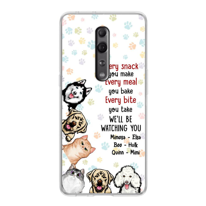 Personalized Pets Phone Case - Up to 6 Dogs/Cats - Mother's Day Gift for Dog/Cat Lovers - Every Snack You Make Every Meal You Bake Every Bite You Take We'll Be Watching You - Case for Xiaomi/Huawei/Oppo