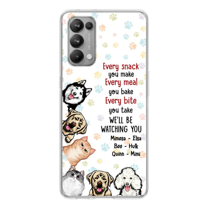 Personalized Pets Phone Case - Up to 6 Dogs/Cats - Mother's Day Gift for Dog/Cat Lovers - Every Snack You Make Every Meal You Bake Every Bite You Take We'll Be Watching You - Case for Xiaomi/Huawei/Oppo