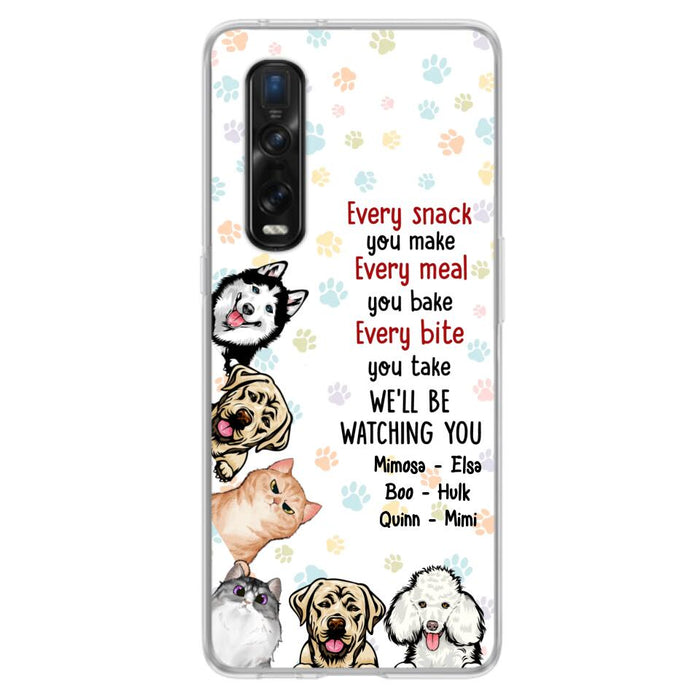 Personalized Pets Phone Case - Up to 6 Dogs/Cats - Mother's Day Gift for Dog/Cat Lovers - Every Snack You Make Every Meal You Bake Every Bite You Take We'll Be Watching You - Case for Xiaomi/Huawei/Oppo