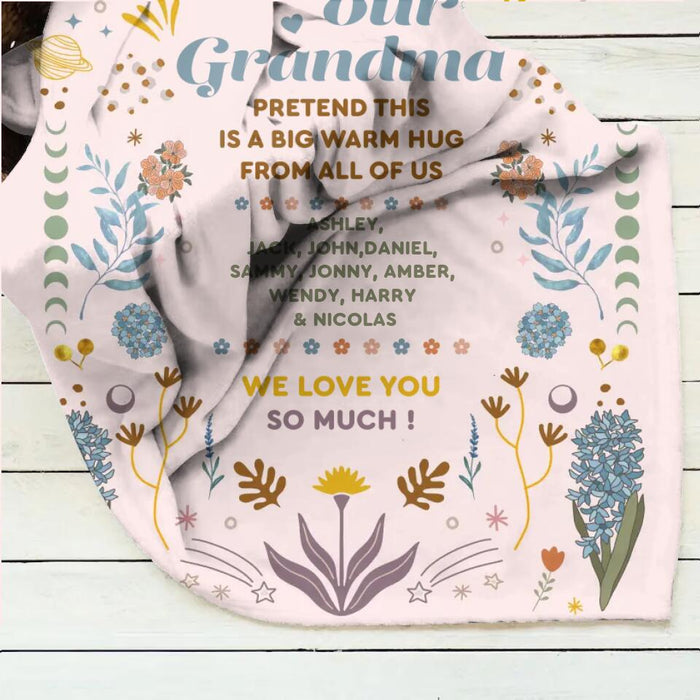 Personalized Grandma Fleece Throw Blanket/Quilt - Mother's Day Gift Idea for Grandma - Pretend This Is A Big Warm Hug From All Of Us