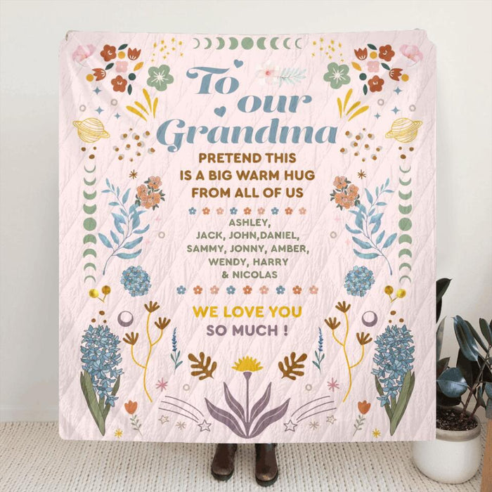 Personalized Grandma Fleece Throw Blanket/Quilt - Mother's Day Gift Idea for Grandma - Pretend This Is A Big Warm Hug From All Of Us