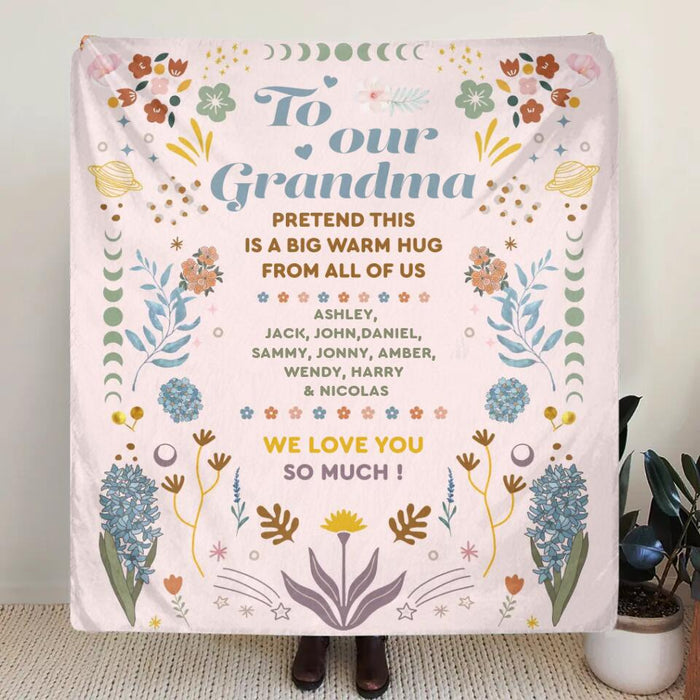 Personalized Grandma Fleece Throw Blanket/Quilt - Mother's Day Gift Idea for Grandma - Pretend This Is A Big Warm Hug From All Of Us